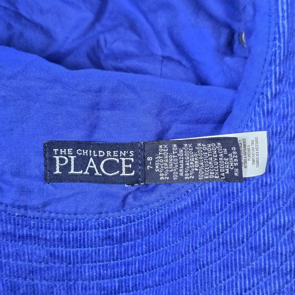 The Childrens Place Corduroy Sun Bucket Hat Girls 7-8 Blue Flower Snap Up Sides
